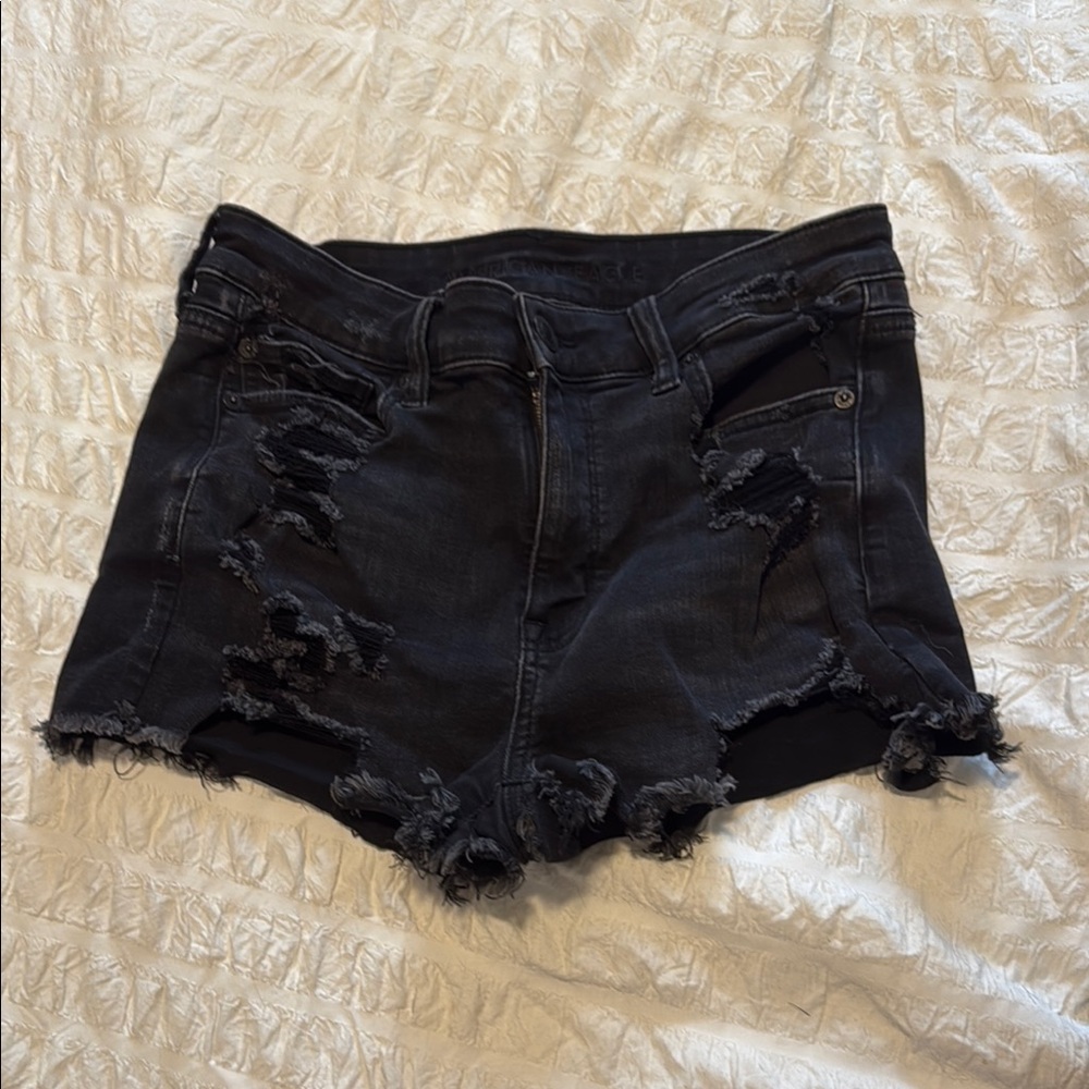 American Eagle Outfitters Black Jean Shorts High-Waisted Distressed